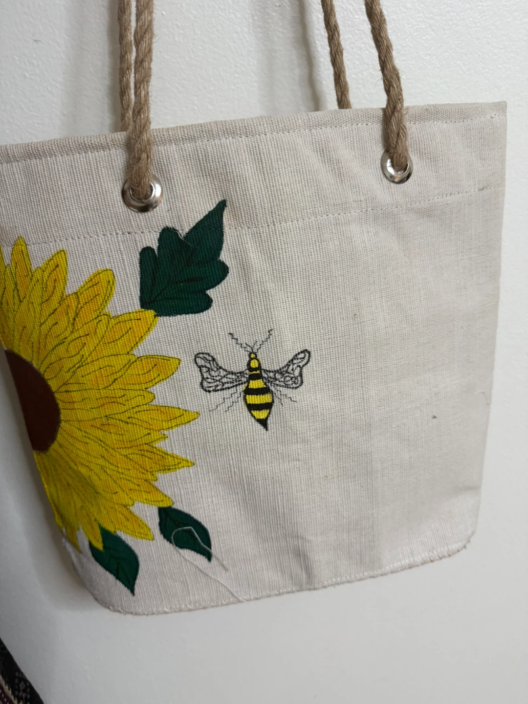 Sunflower & Bee Canvas Hand Made Tote Bag