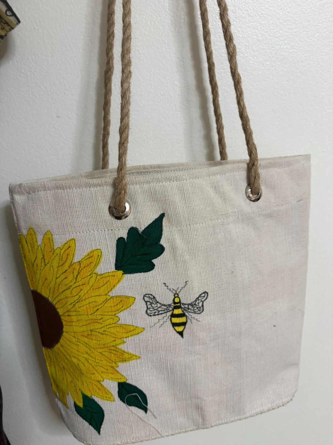Sunflower & Bee Canvas Hand Made Tote Bag - photo 2