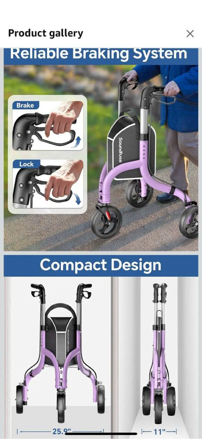 Soundfuse 3-Wheel Rollator Walker – Purple (559)– BRAND NEW image indicator(4)