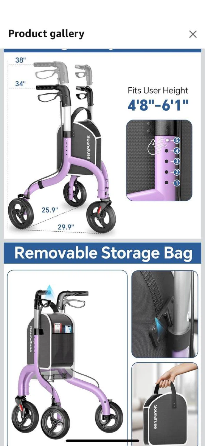 Soundfuse 3-Wheel Rollator Walker – Purple (559)– BRAND NEW - photo 3
