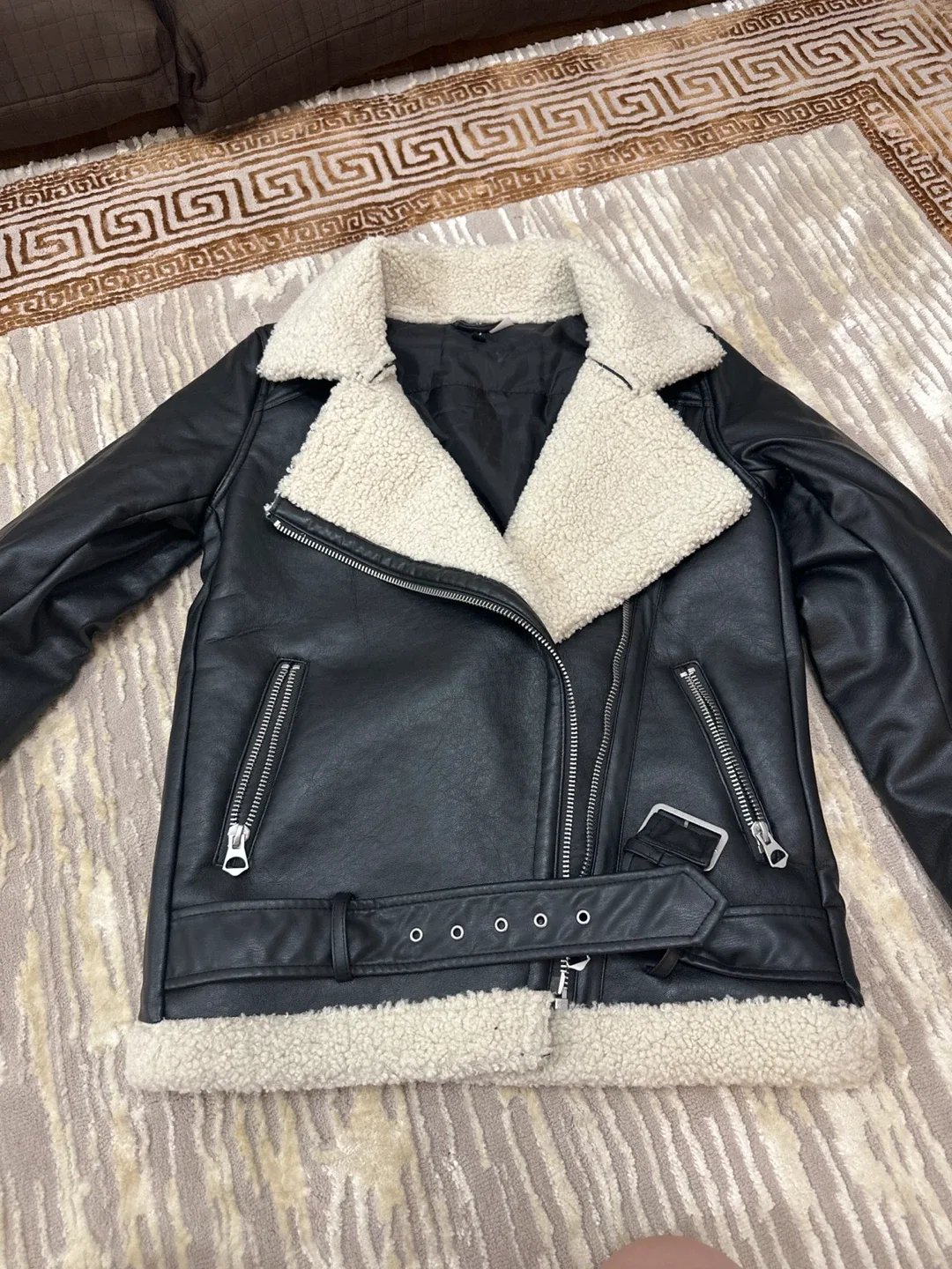 H&M Divided Black Faux Leather Aviator Jacket