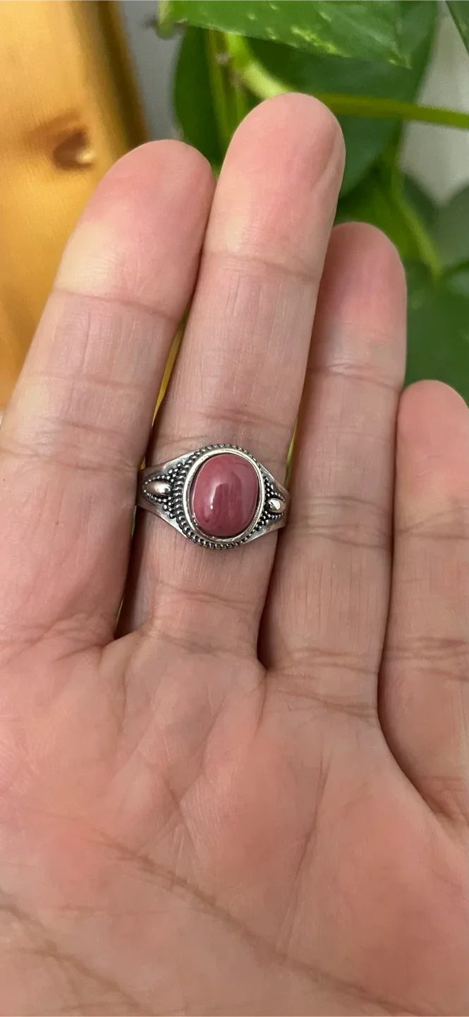 Rhodochrosite silver plated ring . Size 9. Unisex