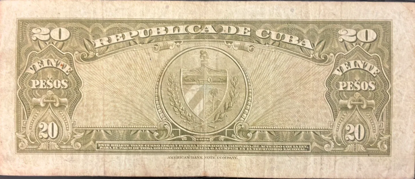 Vintage Uncirculated 20 Cuban pesos 1949 image indicator(2)