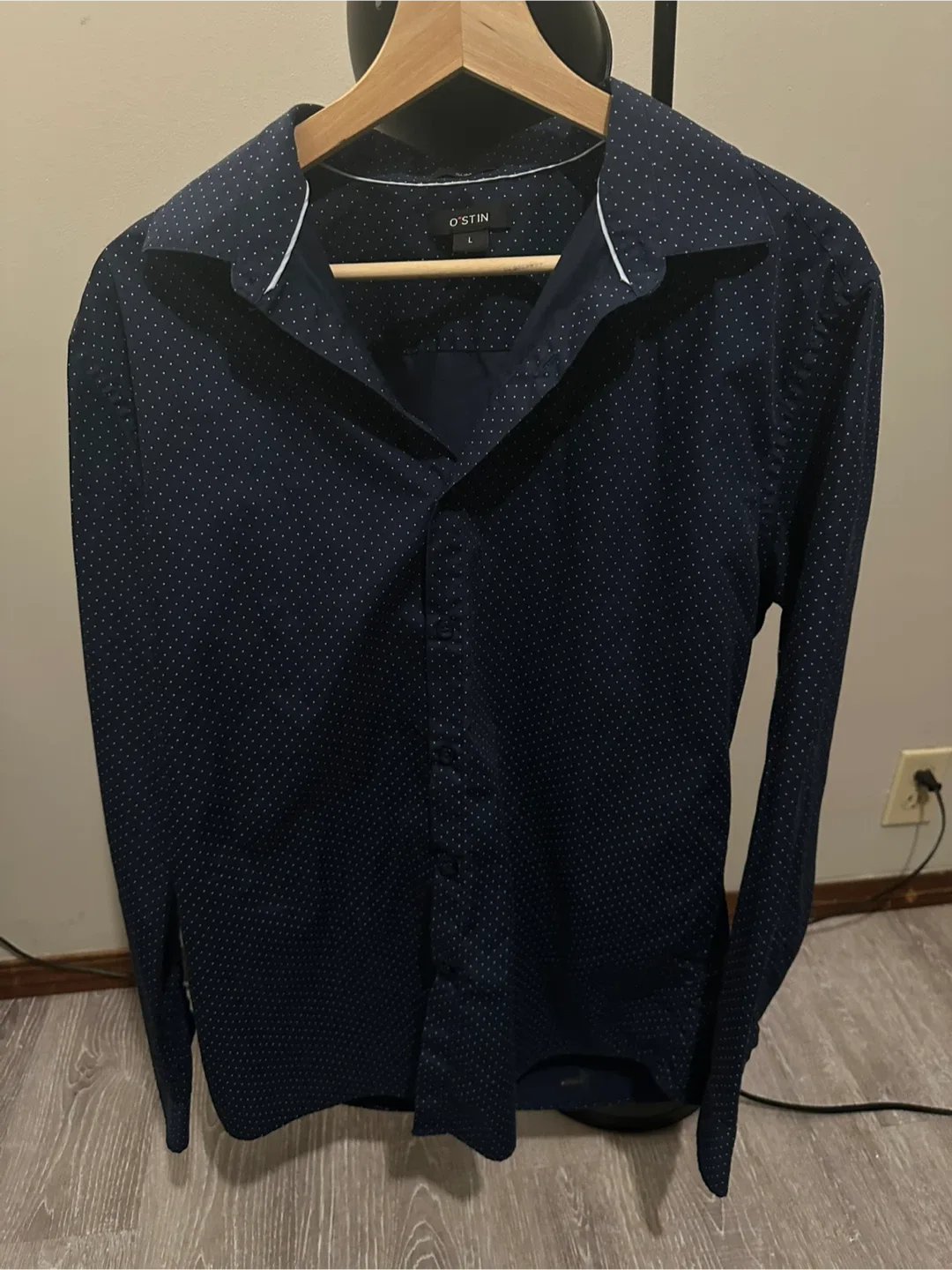 O'STIN Navy Blue Polka Dot Button-Up Shirt - Size L