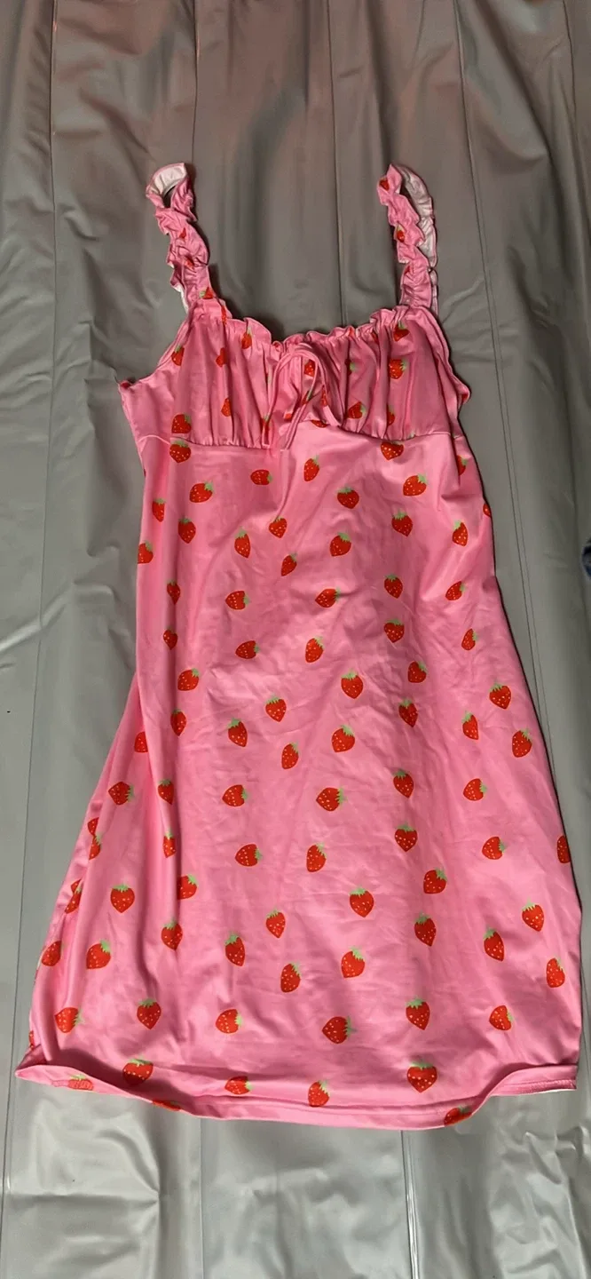 Pink Strawberry Print Mini Dress