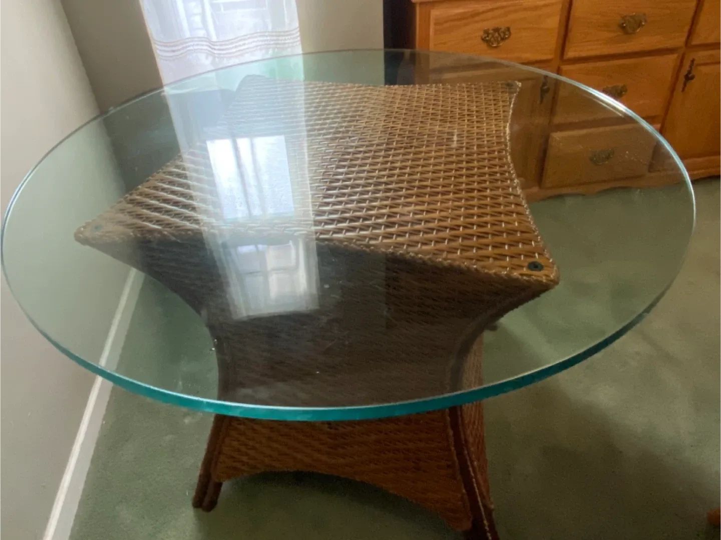 Glass Top Wicker Side Table