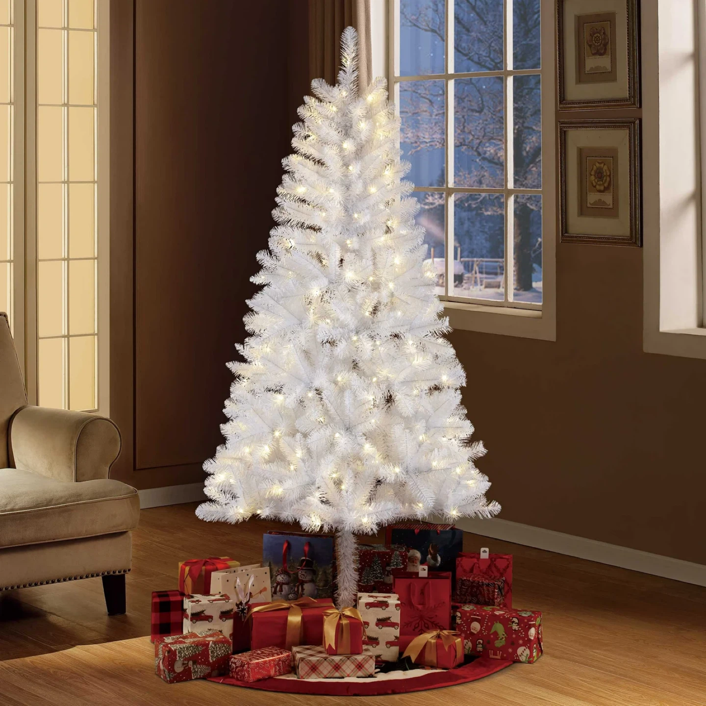 6.5 ft White Christmas Tree with Lights