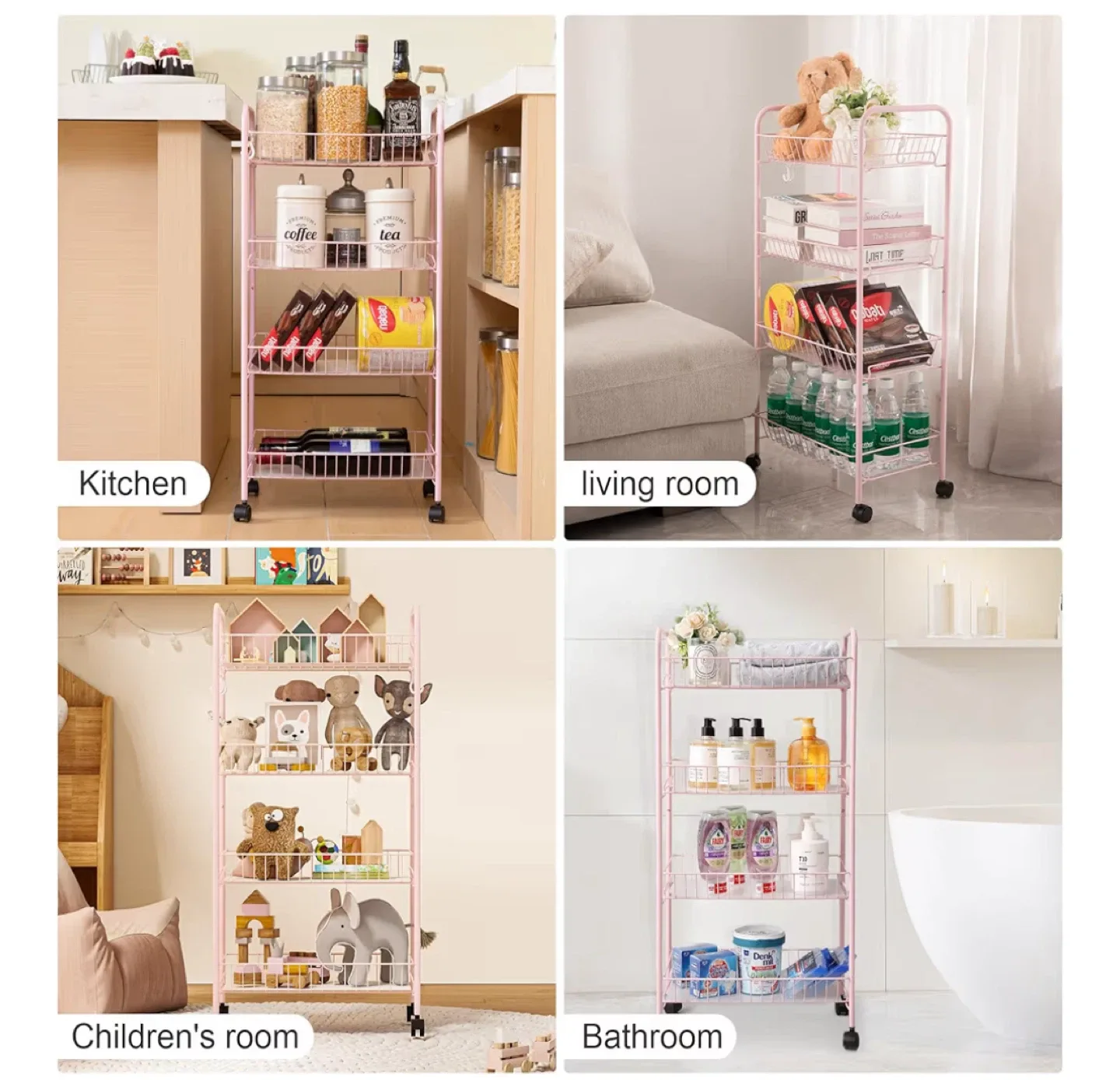 Pink Rolling Storage Cart - 4 Tier-New in box image indicator(3)