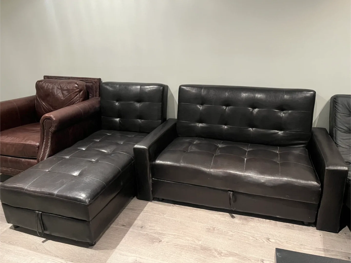 Black Leather Storage couch set