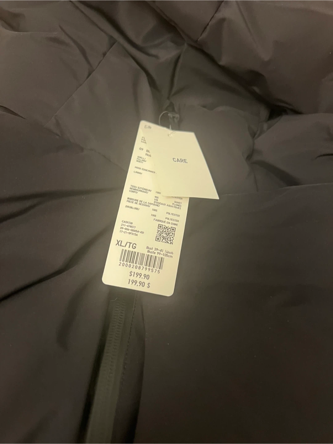 Uniqlo XL Black Puffer Jacket