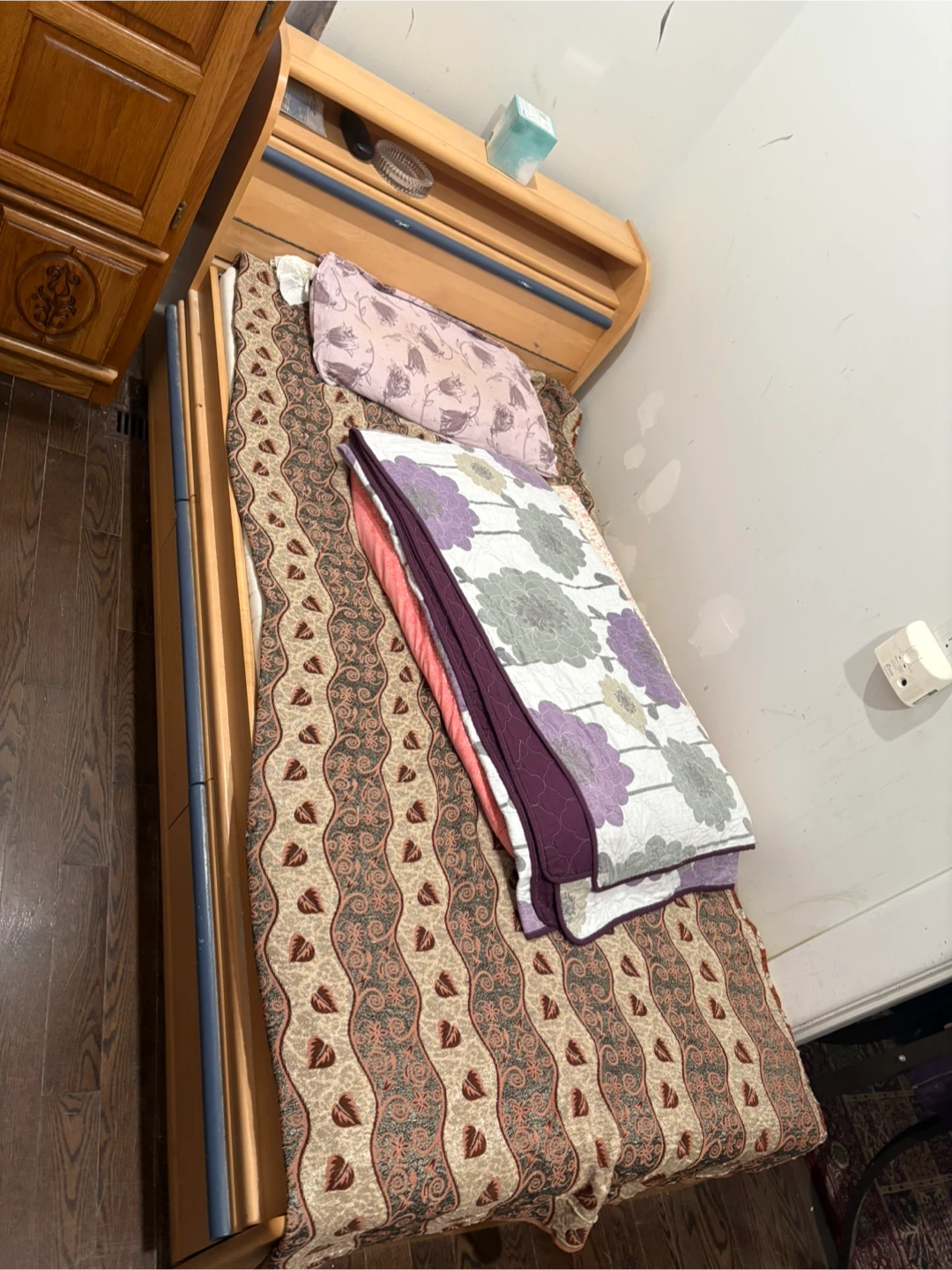 Wooden Single Bed Frame with Nightstand - photo 2