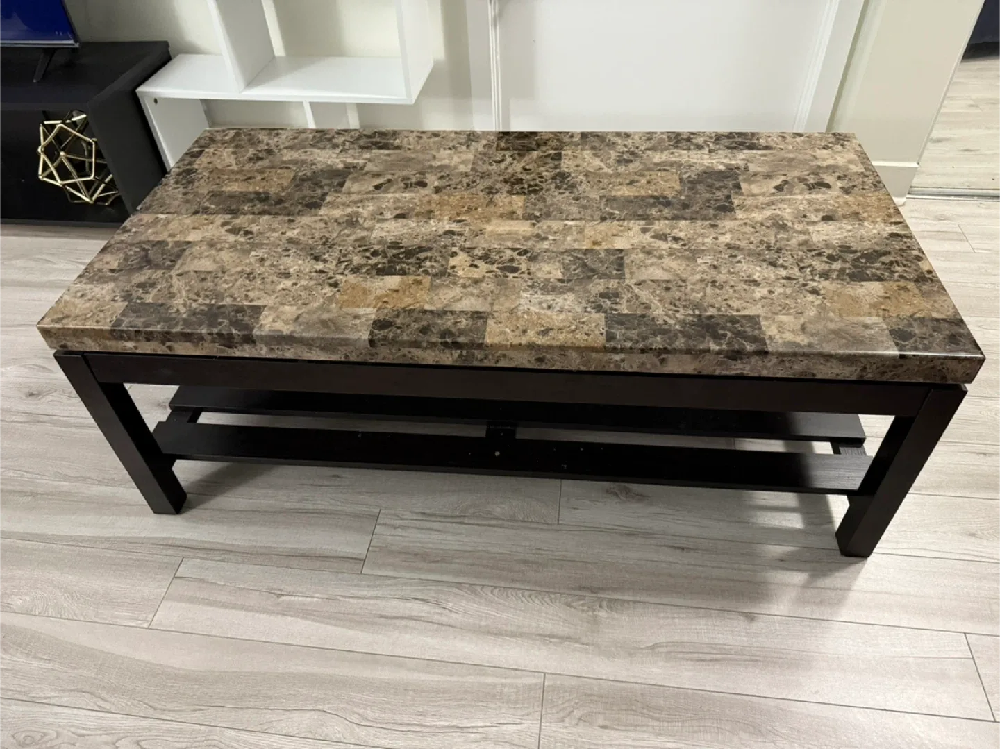 Coffee Table with faux marble top (wooden) looks like marble