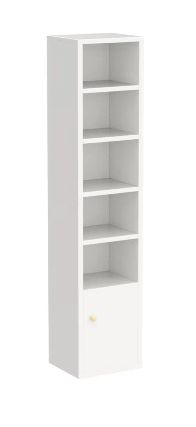White Narrow Bookcase with Door