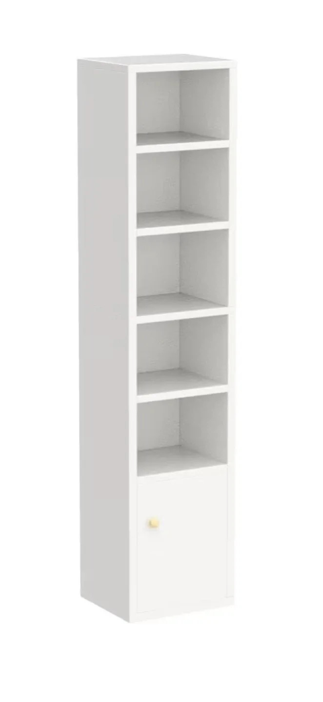 White Narrow Bookcase with Door