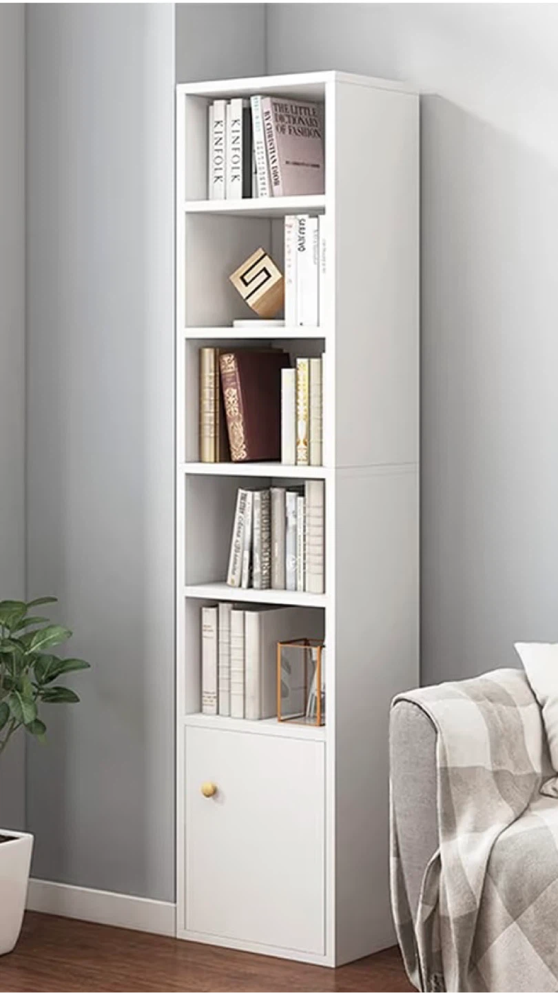 White Narrow Bookcase with Door - photo 2