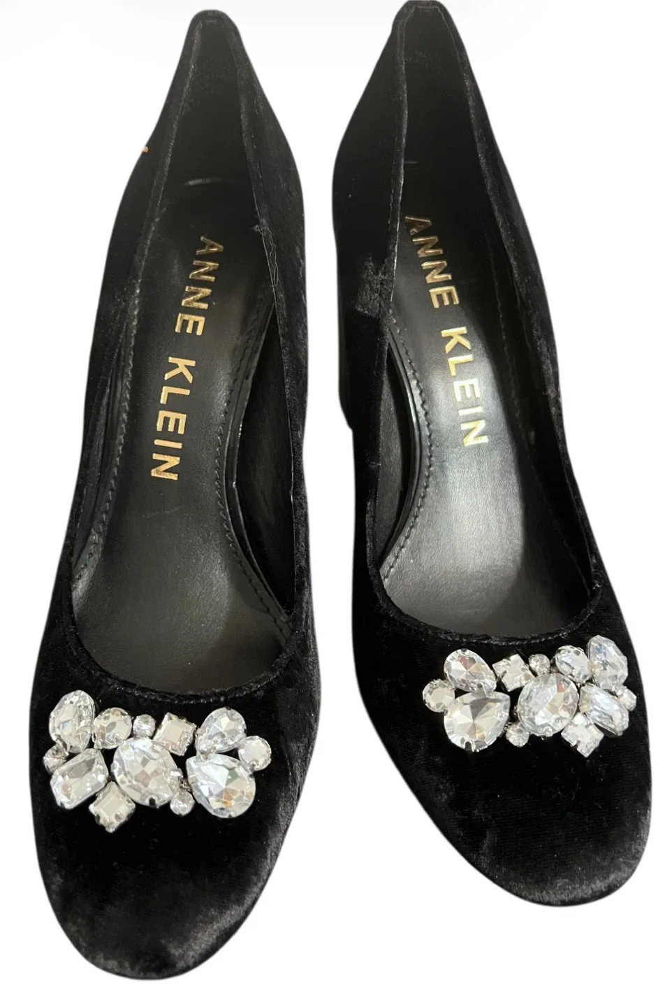 Anne Klein Black Velvet Crystal Heels – Size 8.5M