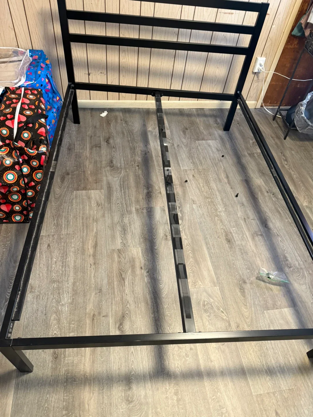 Metal Bed Frame with Wooden Slats