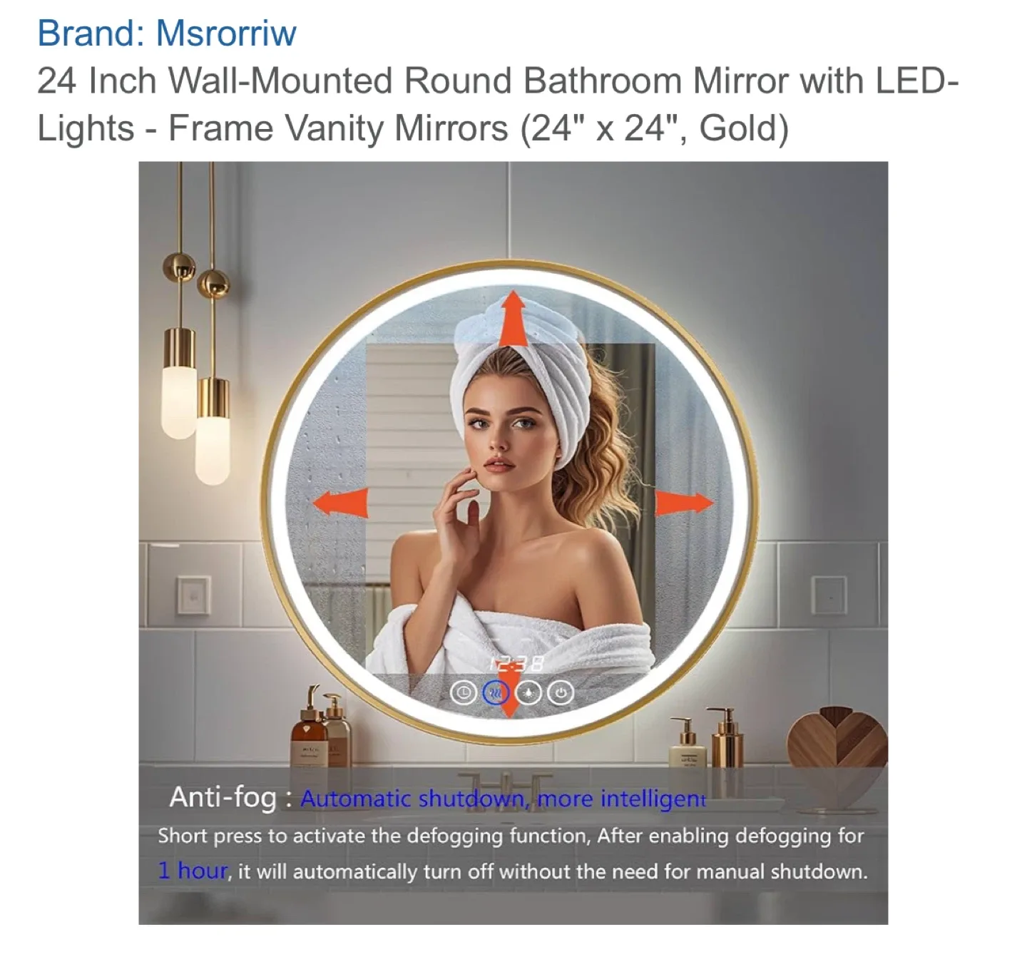 Msrorriw 24 Inch Round LED Bathroom Mirror - Gold image indicator(4)