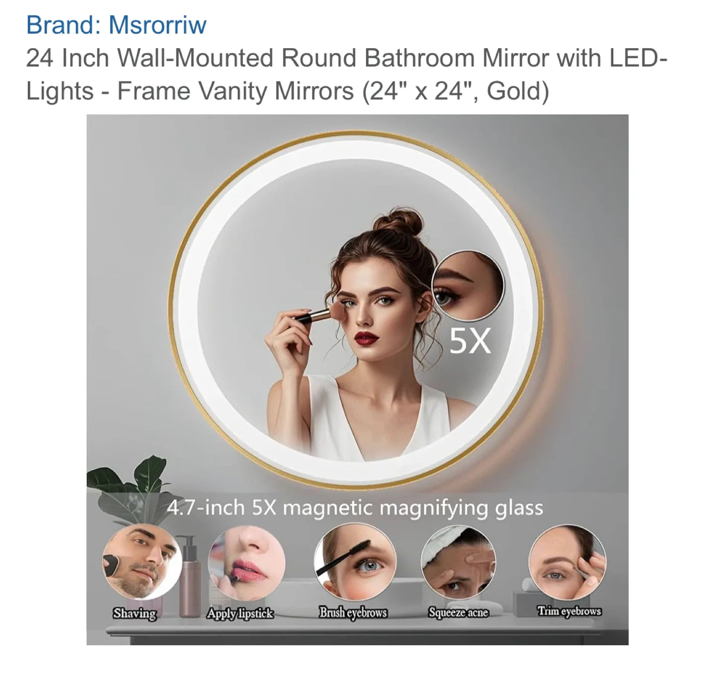 Msrorriw 24 Inch Round LED Bathroom Mirror - Gold image indicator(5)