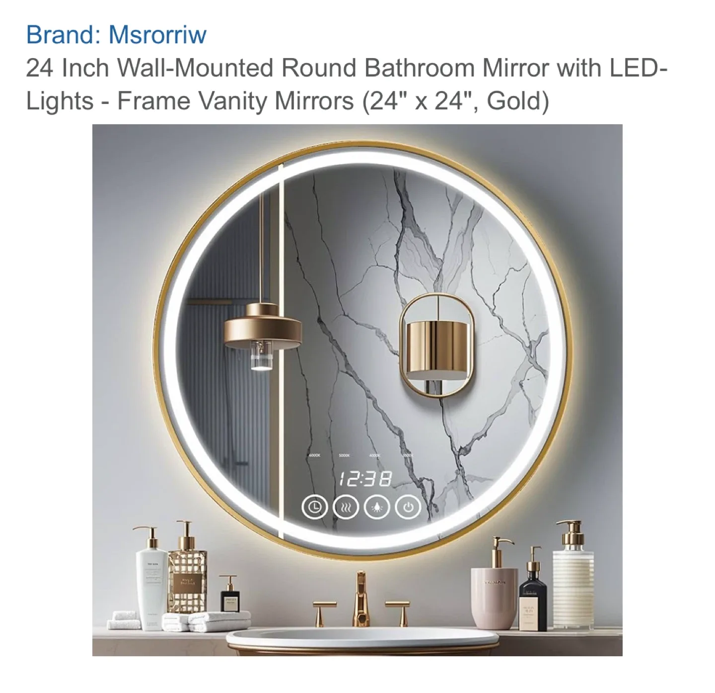 Msrorriw 24 Inch Round LED Bathroom Mirror - Gold