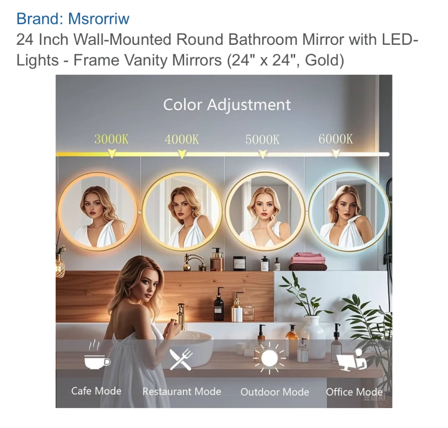 Msrorriw 24 Inch Round LED Bathroom Mirror - Gold image indicator(2)