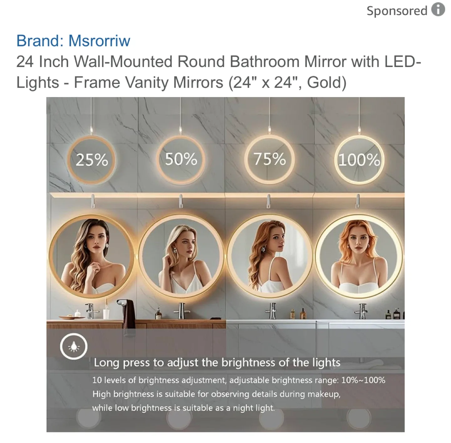 Msrorriw 24 Inch Round LED Bathroom Mirror - Gold image indicator(3)
