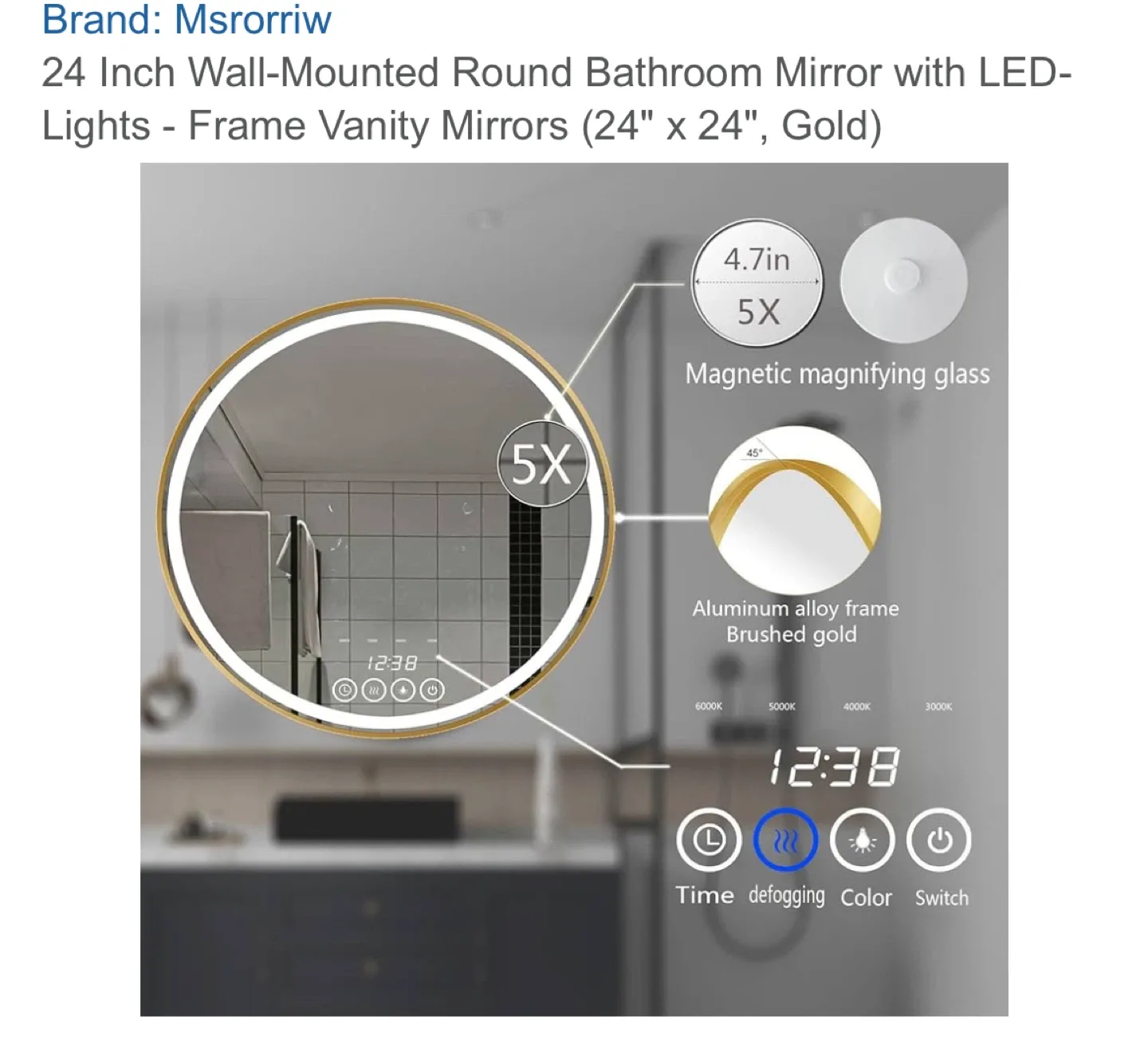 Msrorriw 24 Inch Round LED Bathroom Mirror - Gold image indicator(6)