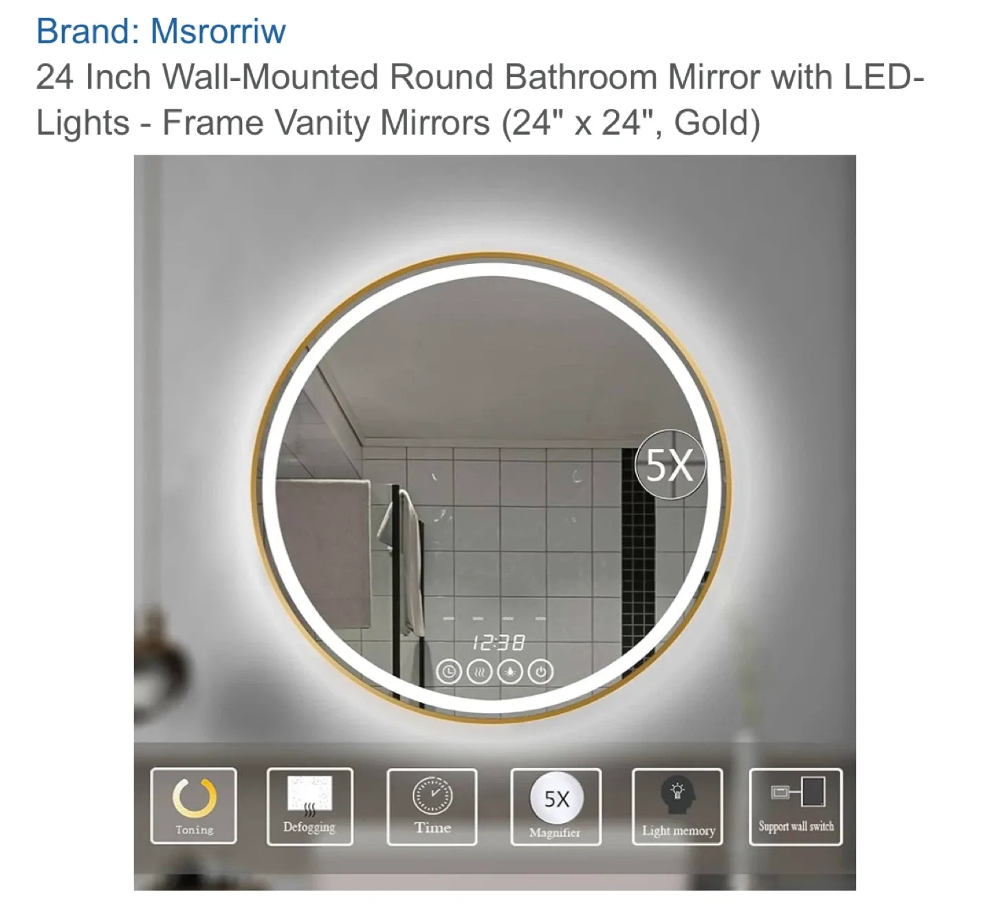 Msrorriw 24 Inch Round LED Bathroom Mirror - Gold image indicator(7)