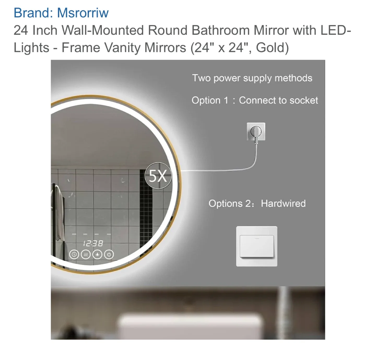 Msrorriw 24 Inch Round LED Bathroom Mirror - Gold image indicator(8)