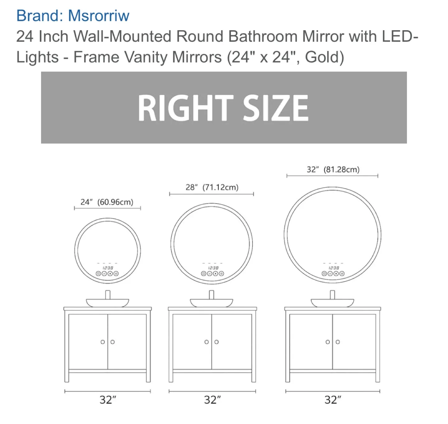 Msrorriw 24 Inch Round LED Bathroom Mirror - Gold image indicator(9)