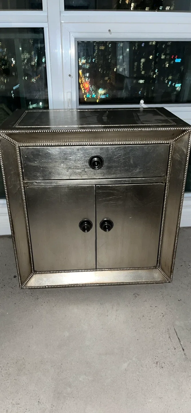 Silver Cabinet with Doors and Drawer