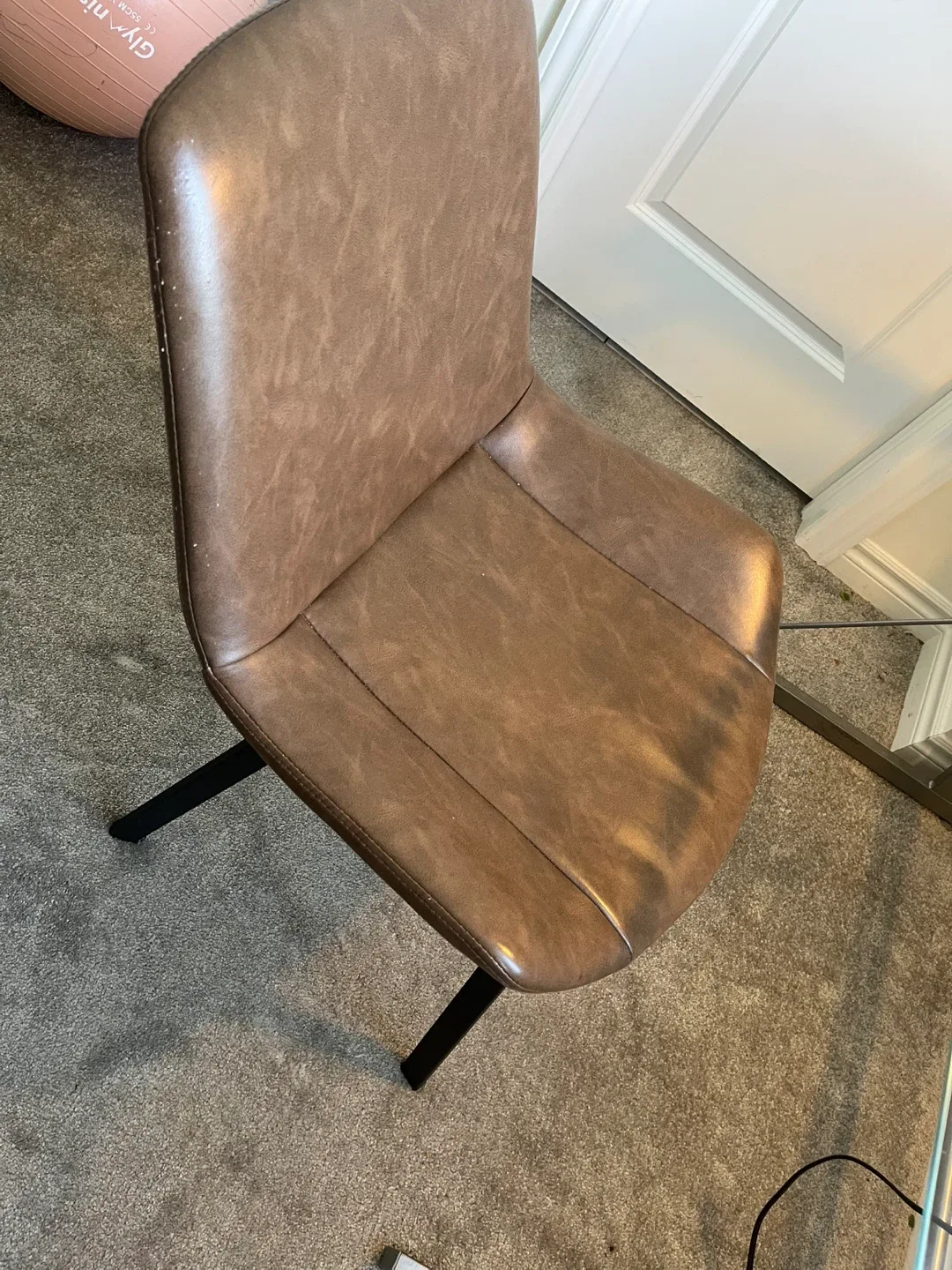 Glass Top Desk & Brown Faux Leather Stool image indicator(4)