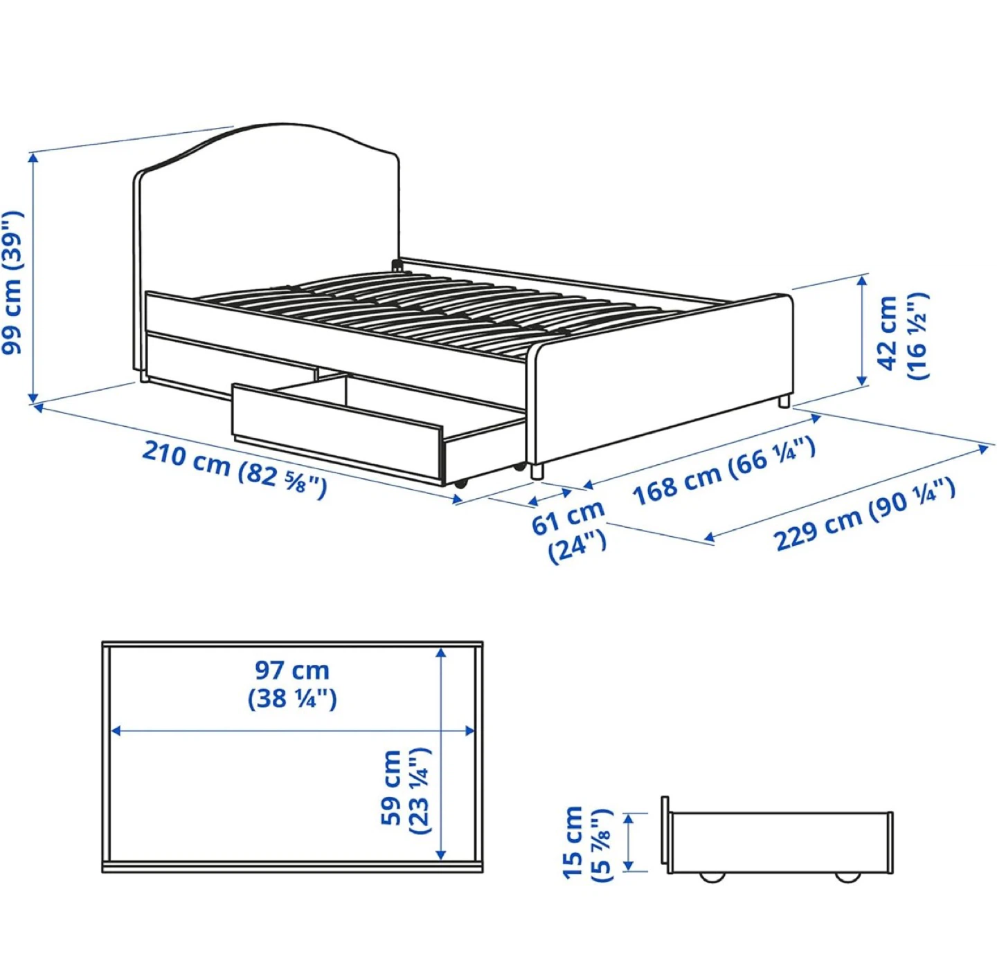Queen Bedframe w Headboard + Storage Drawers - photo 3