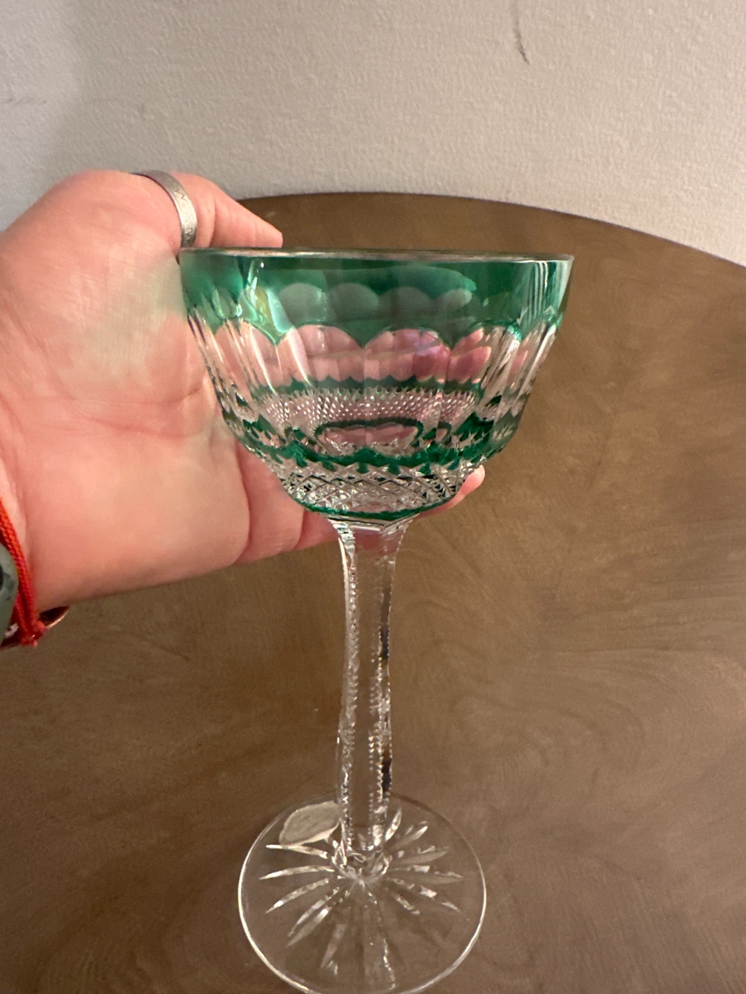 Green Rimmed Crystal Wine Glass - photo 3