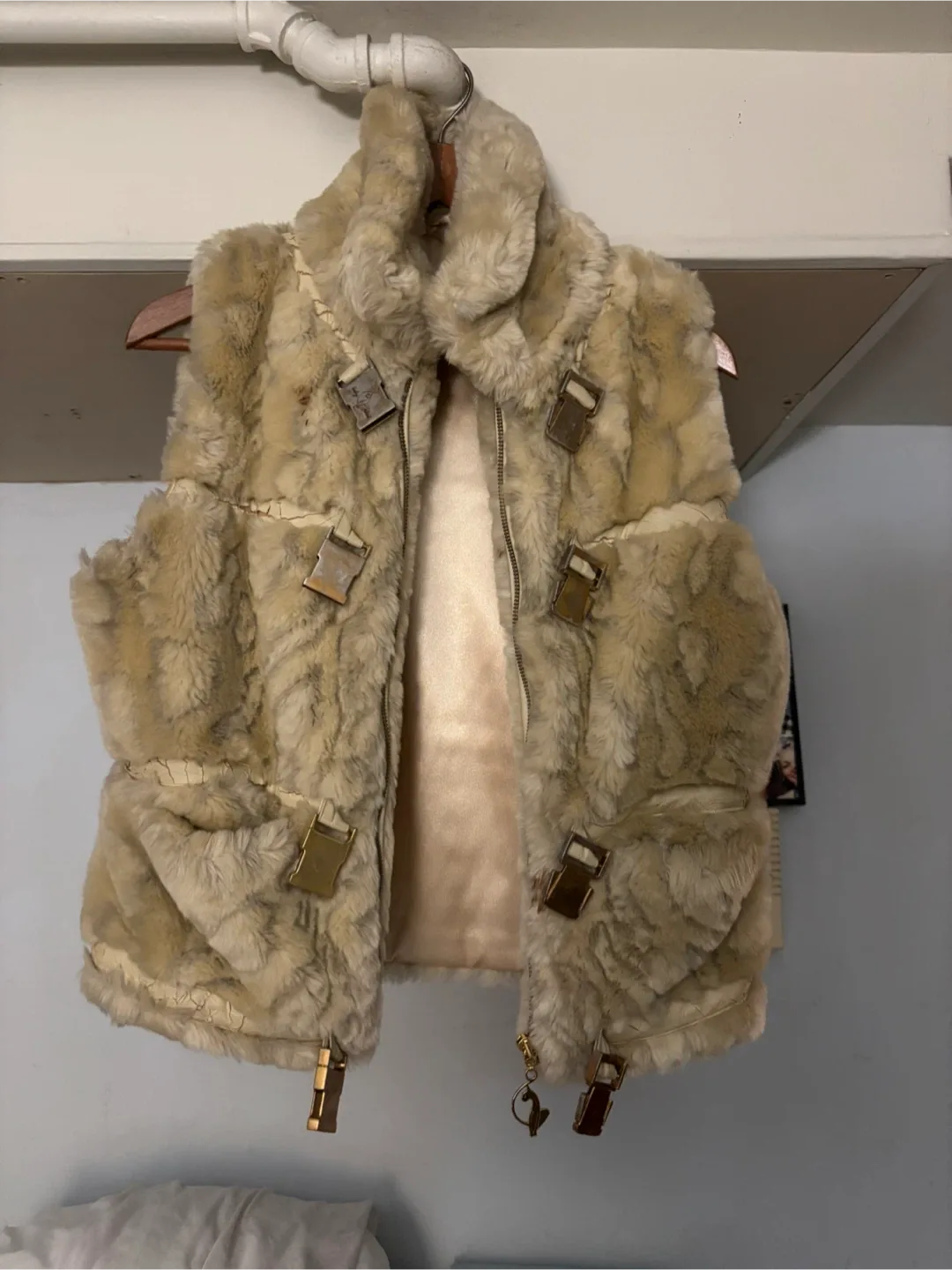 Faux Fur Vest with Buckle Details