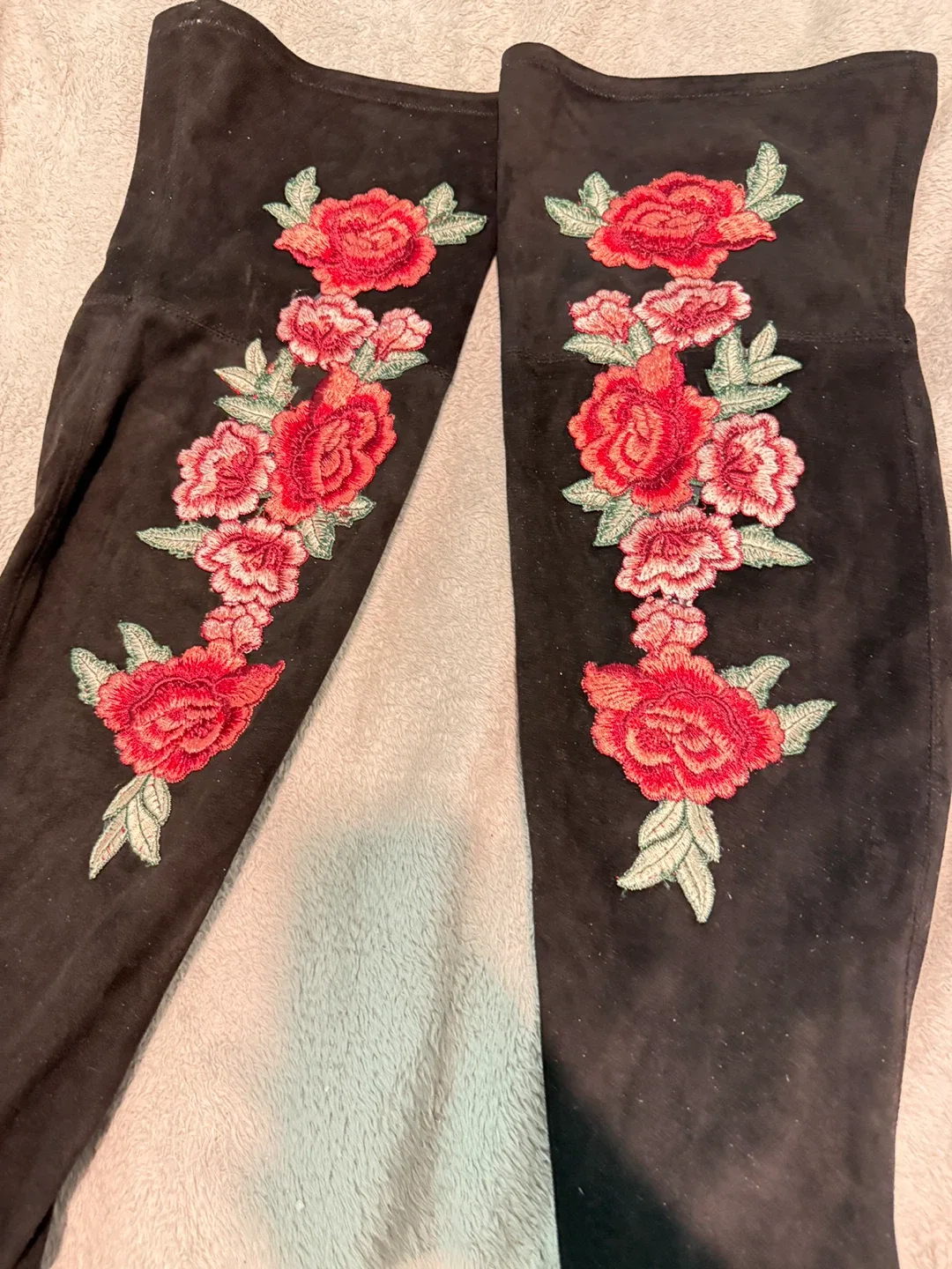 TIBBIE WC Black Floral Over-the-Knee Boots - Size 11