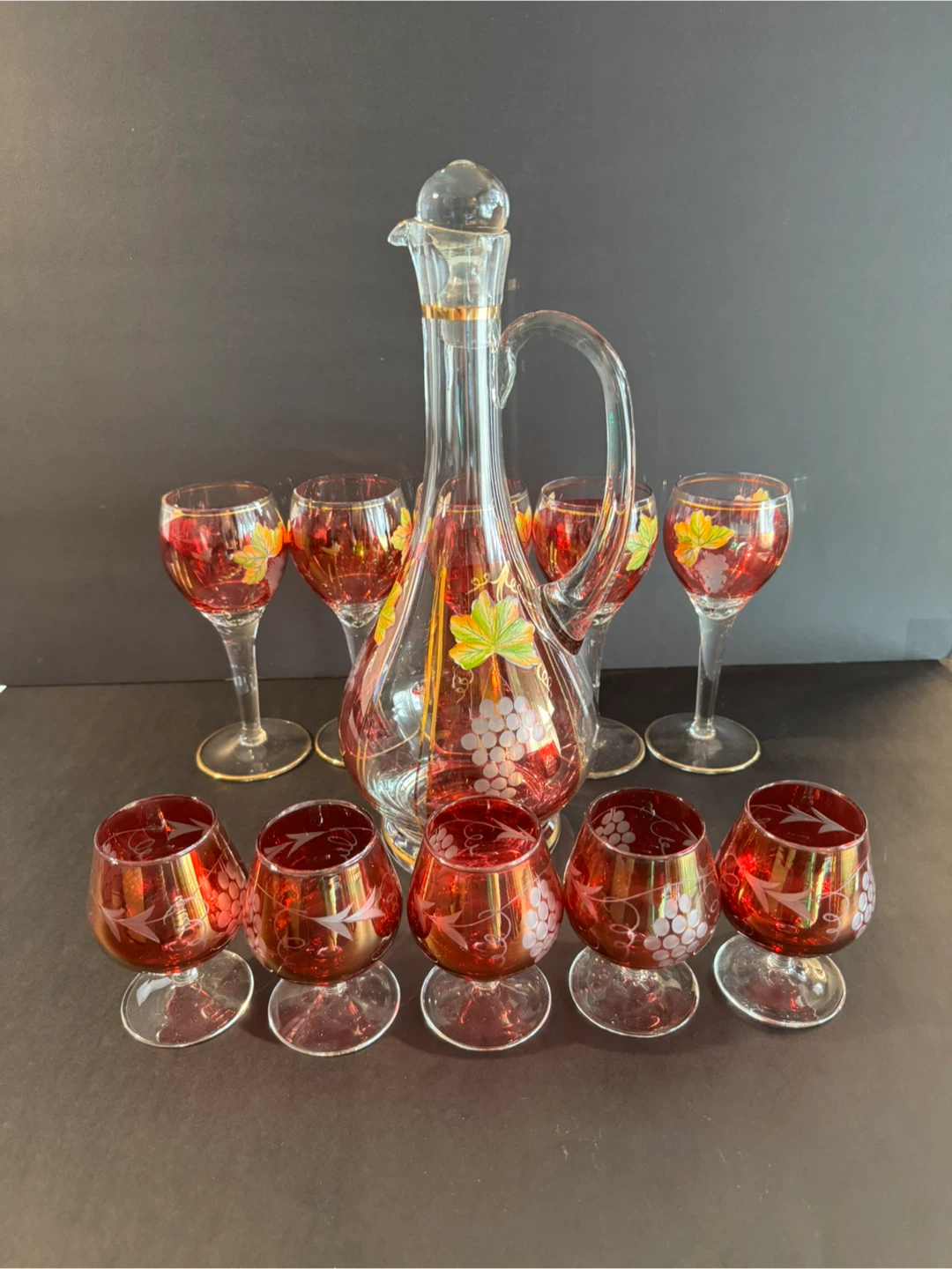 Vintage Wine Decanter Set with 10 Glasses - photo 2