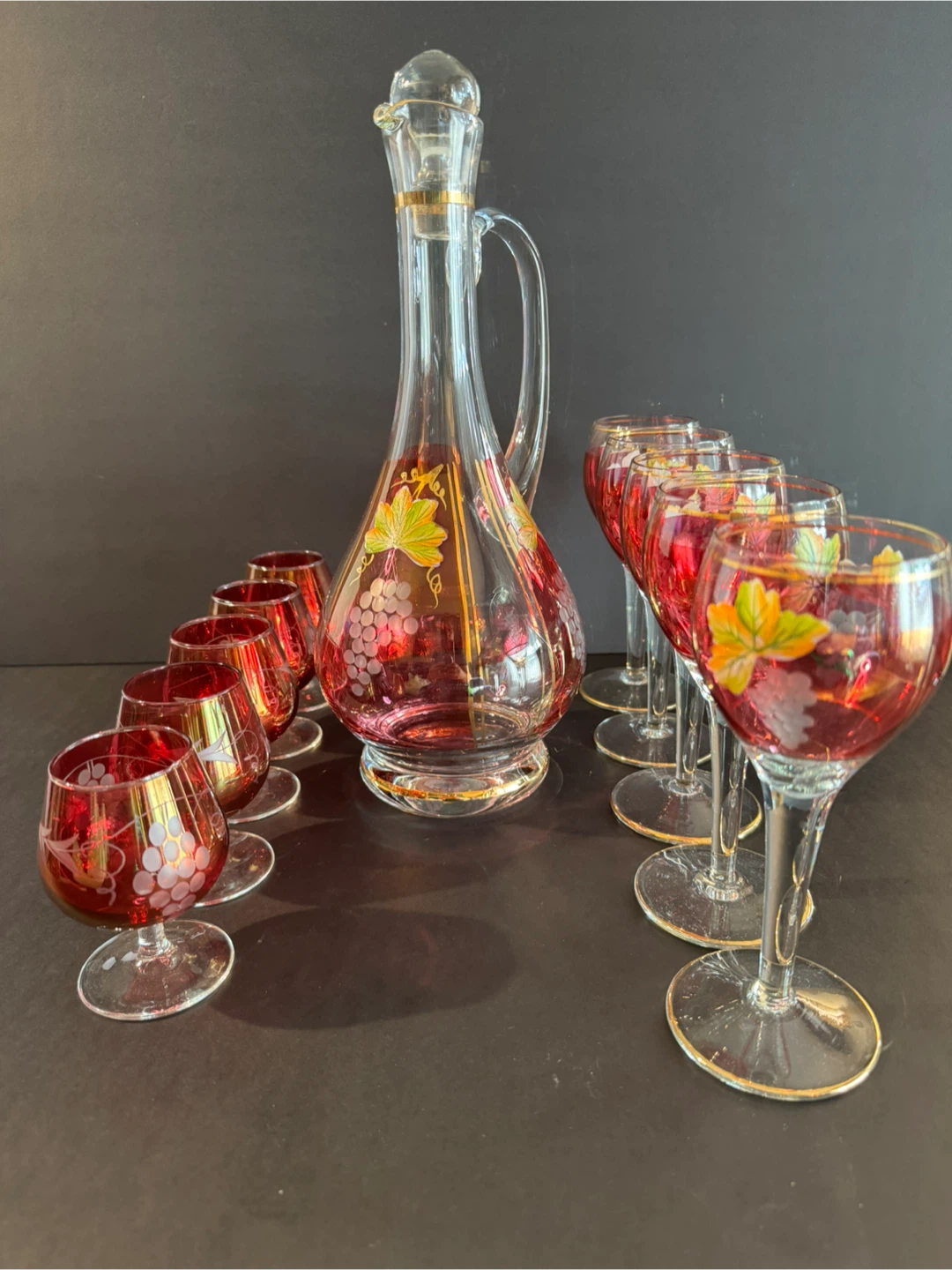 Vintage Wine Decanter Set with 10 Glasses - photo 4