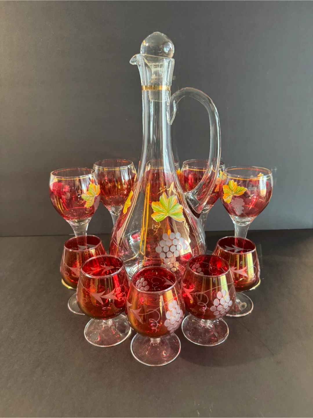 Vintage Wine Decanter Set with 10 Glasses - photo 3