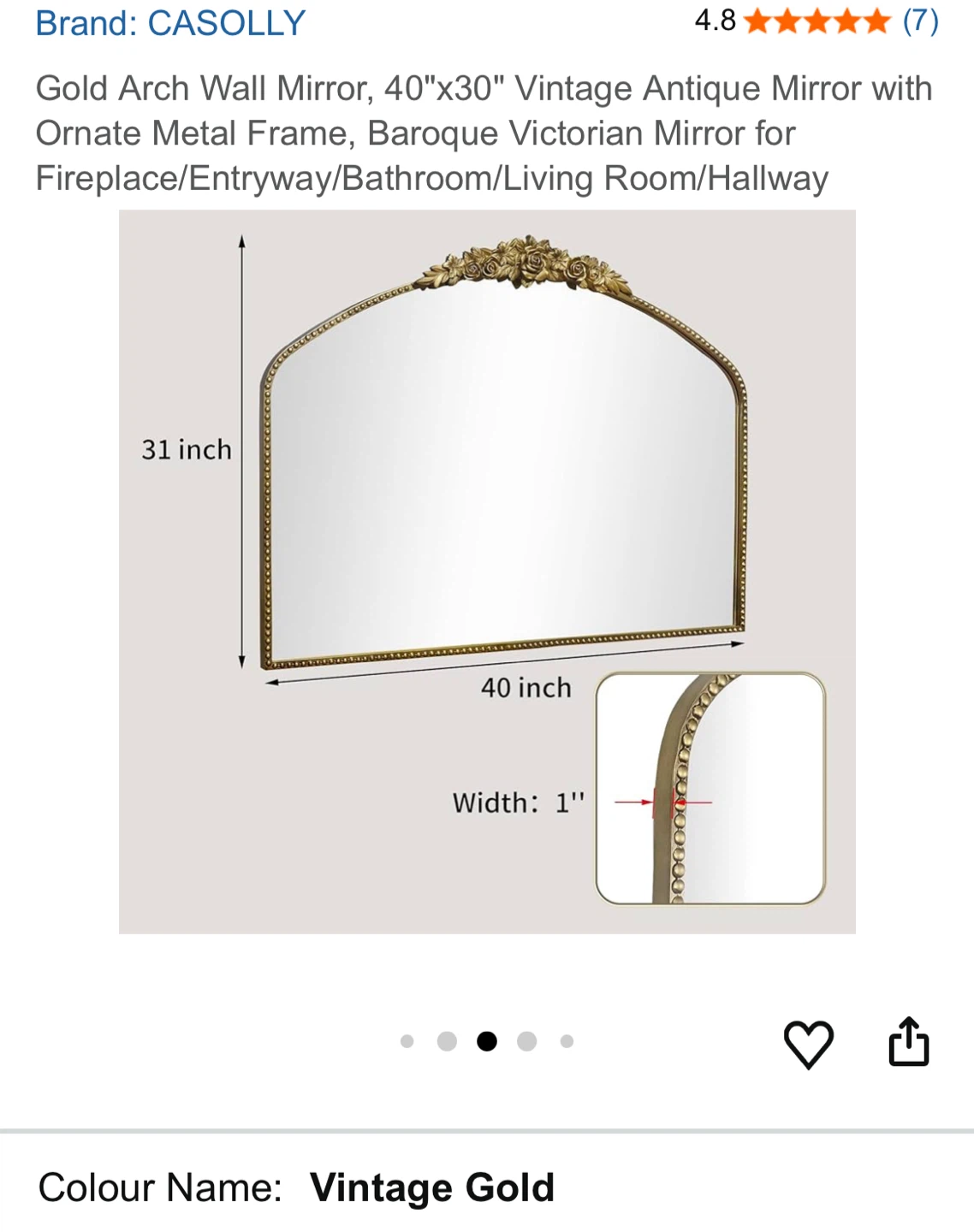 CASOLLY Gold Arch Wall Mirror 40"x30" - photo 3