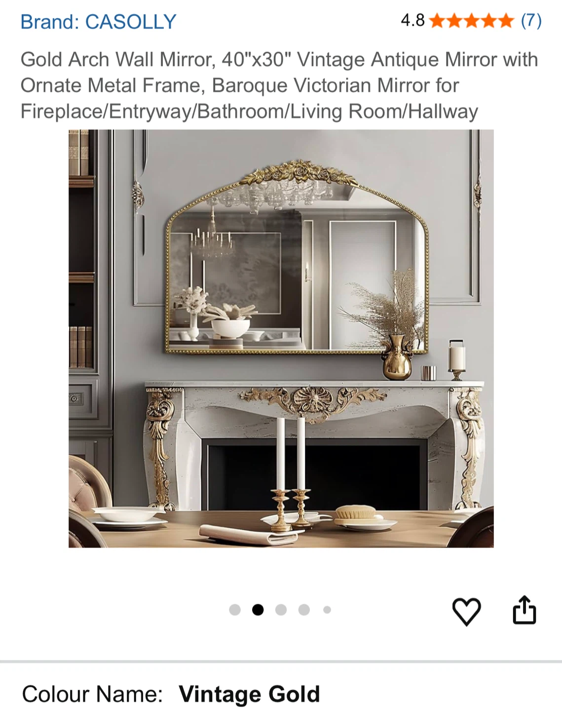CASOLLY Gold Arch Wall Mirror 40"x30" - photo 2