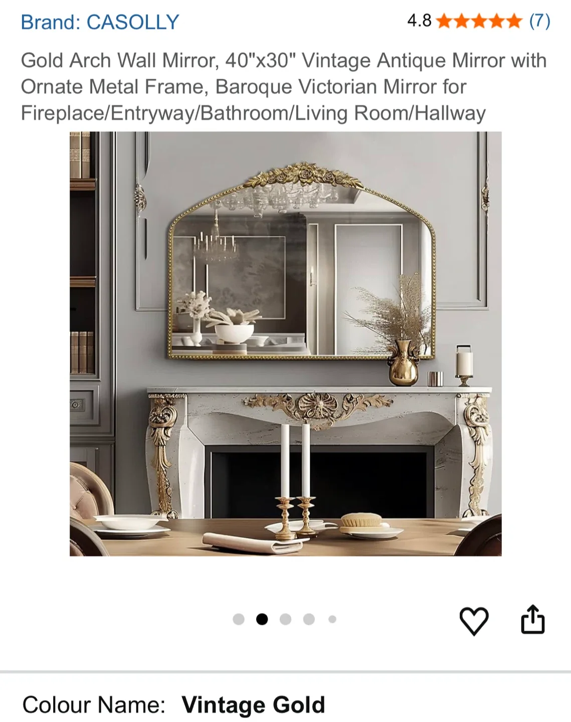CASOLLY Gold Arch Wall Mirror 40"x30" image indicator(2)