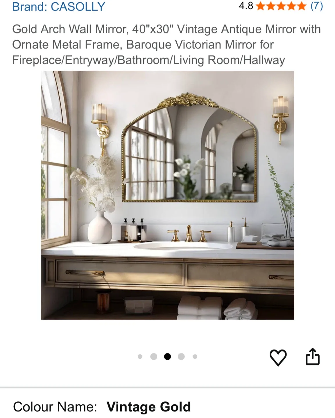 CASOLLY Gold Arch Wall Mirror 40"x30" image indicator(6)