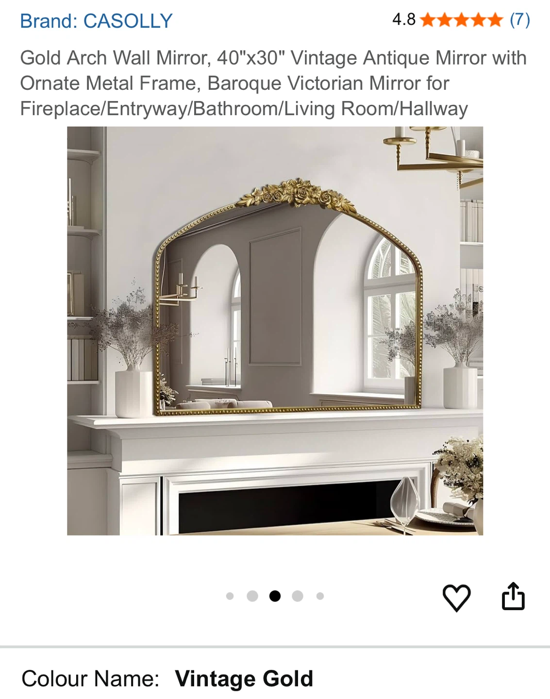CASOLLY Gold Arch Wall Mirror 40"x30" - photo 5