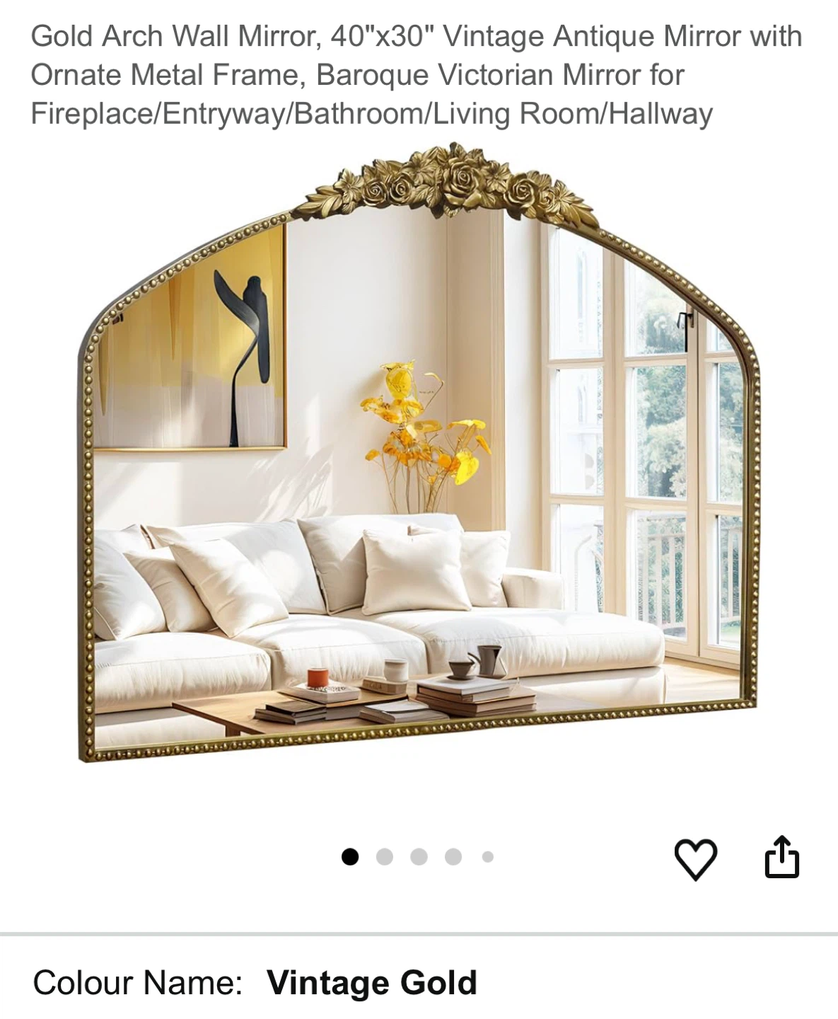 CASOLLY Gold Arch Wall Mirror 40"x30"
