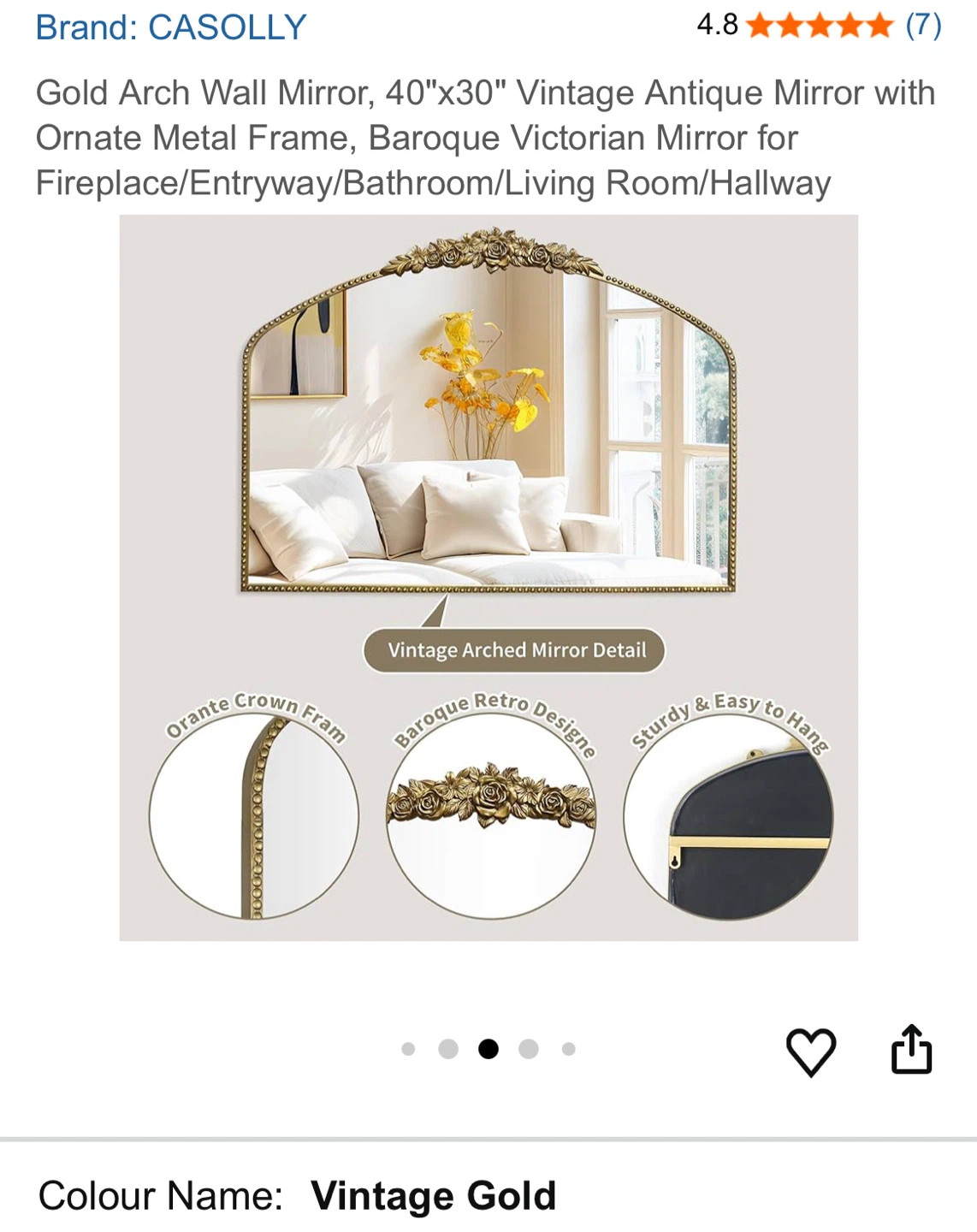 CASOLLY Gold Arch Wall Mirror 40"x30" - photo 4