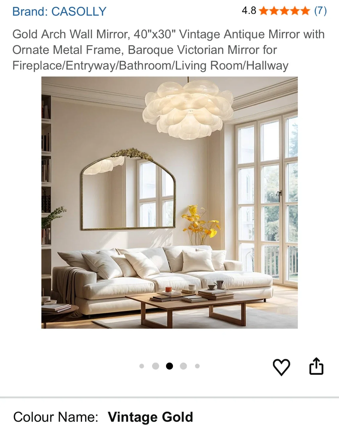 CASOLLY Gold Arch Wall Mirror 40"x30" image indicator(7)