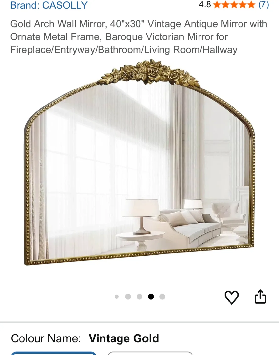CASOLLY Gold Arch Wall Mirror 40"x30" image indicator(8)
