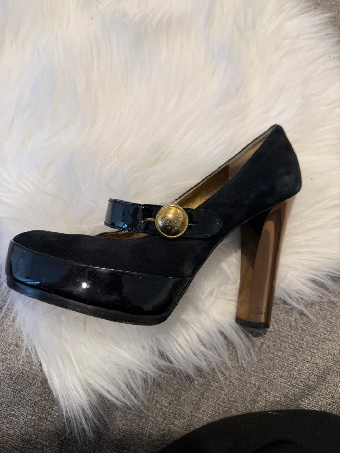 Coach Black Suede Platform Heels Size 9 image indicator(2)