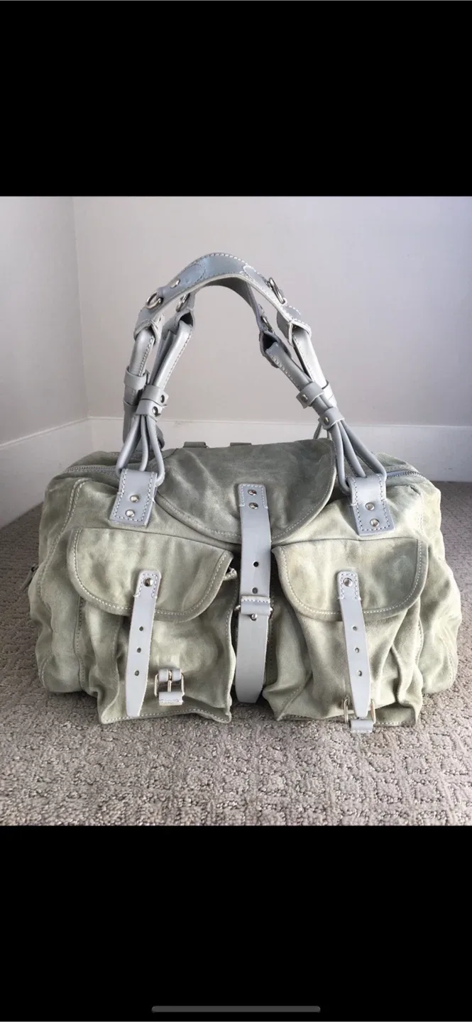 Light Grey Balenciaga Suede Leather Satchel Bag